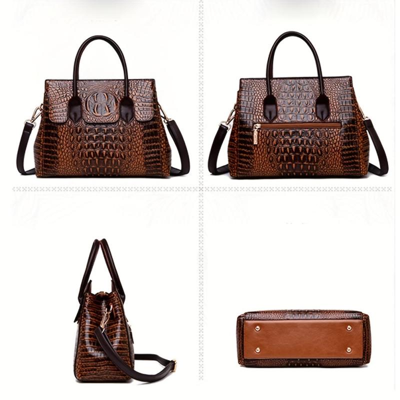 Vintage Crocodile Embossed Tote Bag for Work