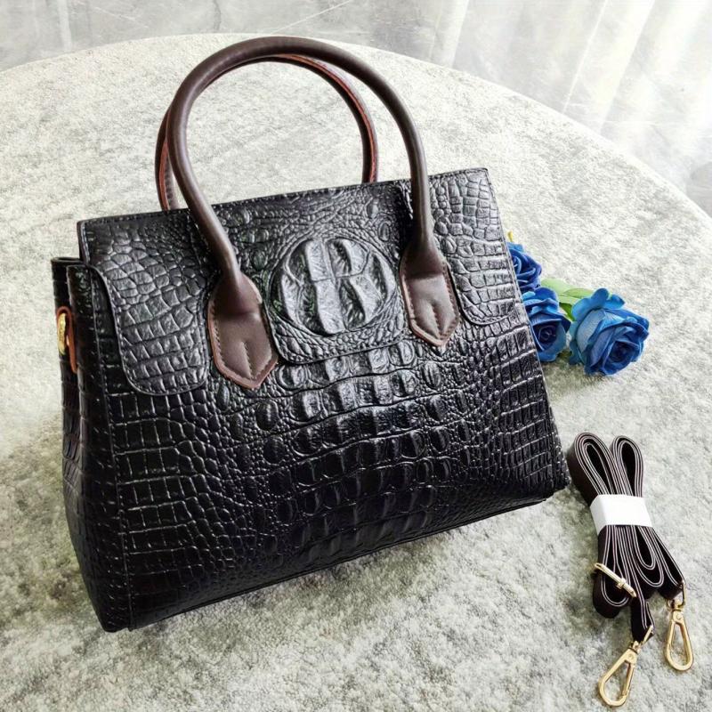 Vintage Crocodile Embossed Tote Bag for Work