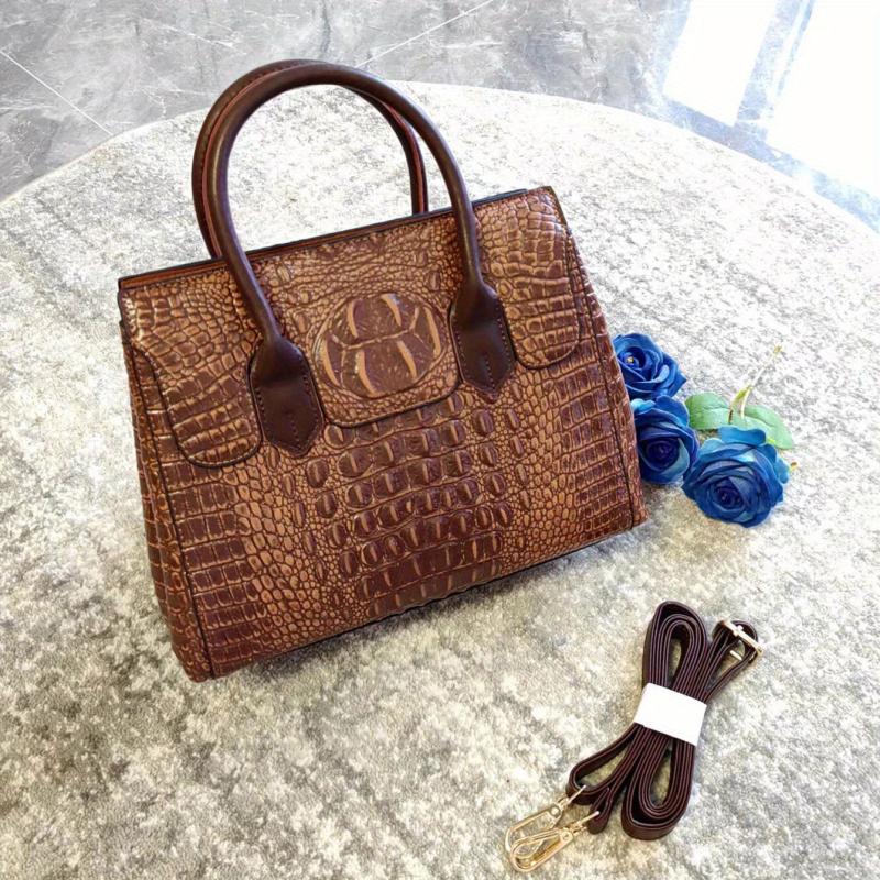 Vintage Crocodile Embossed Tote Bag for Work