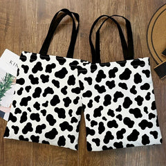 Cow Print Canvas Tote Bag Lightweight Shopping Bag