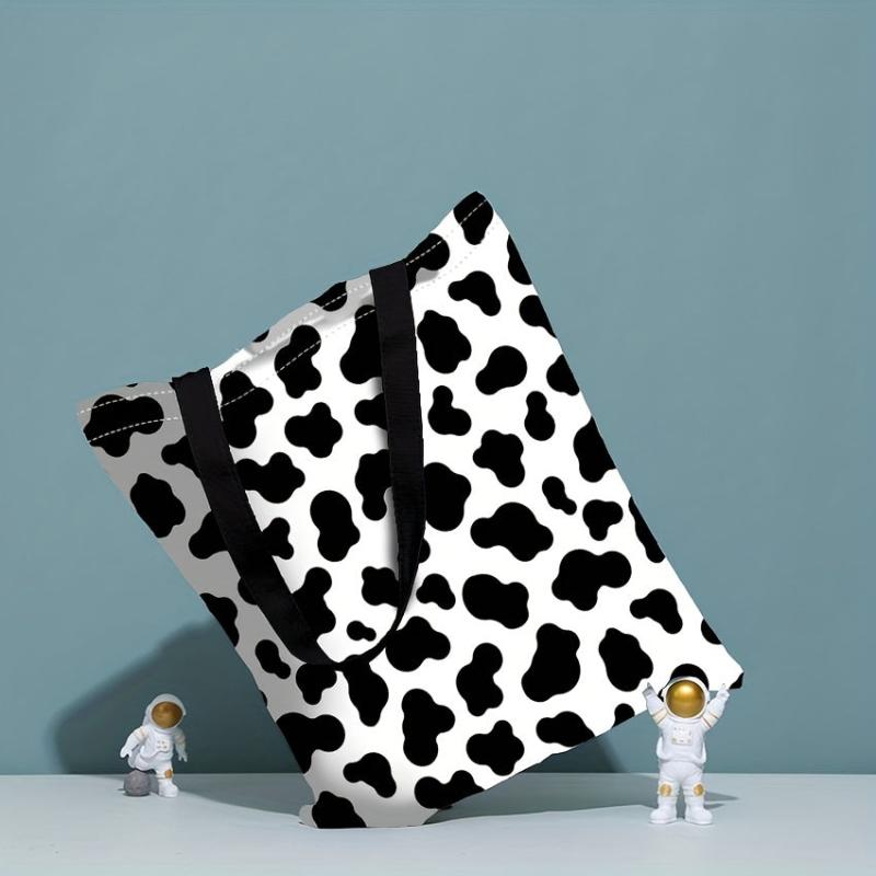 Cow Print Canvas Tote Bag Lightweight Shopping Bag