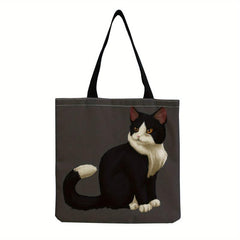 Cartoon Cat Pattern Canvas Bag Lightweight Shopping Grocery Handbag