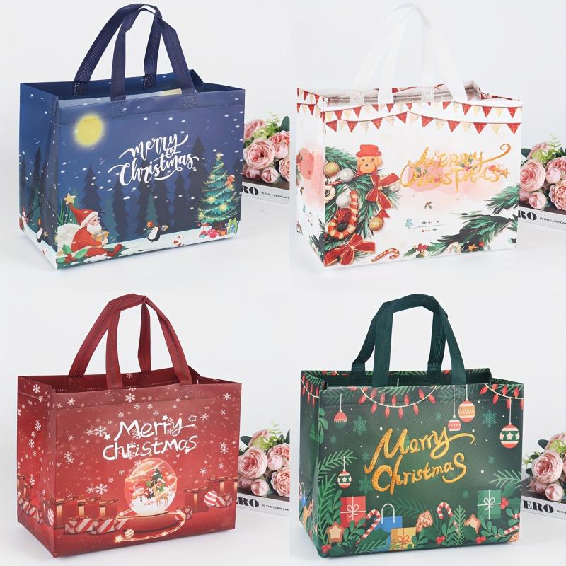 4PCS Christmas Gift Bags Tote Bags With Handles Non Woven