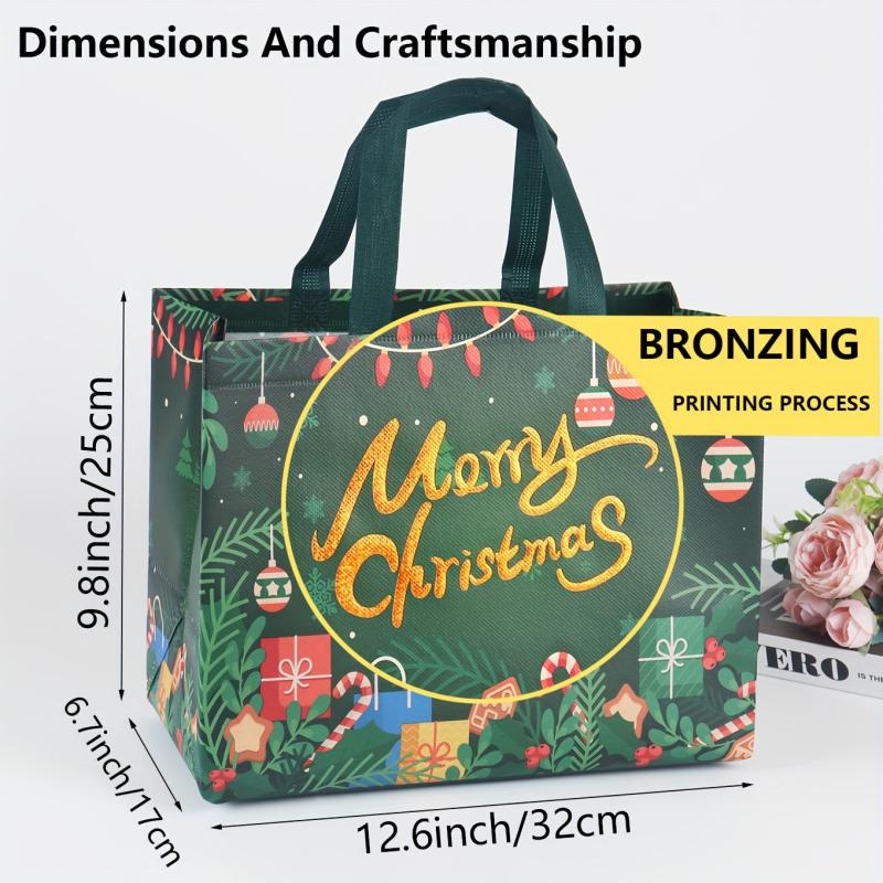 4PCS Christmas Gift Bags Tote Bags With Handles Non Woven