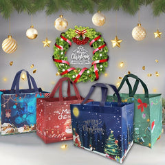 4PCS Christmas Gift Bags Tote Bags With Handles Non Woven