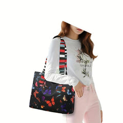 Colorblock Dot Print Tote Bag Large Butterfly Shoulder Bag
