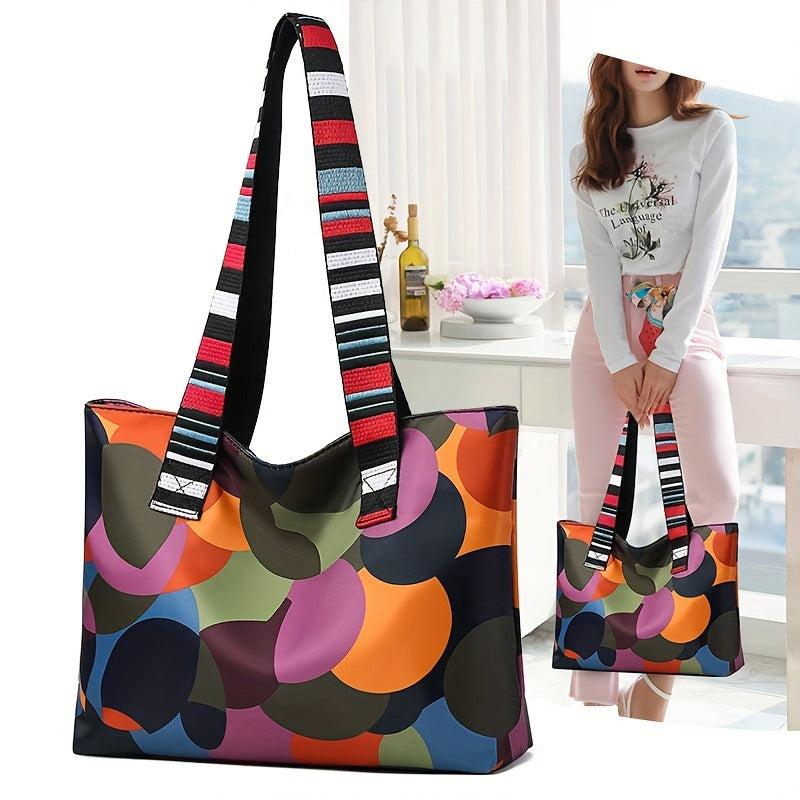 Colorblock Dot Print Tote Bag Large Butterfly Shoulder Bag