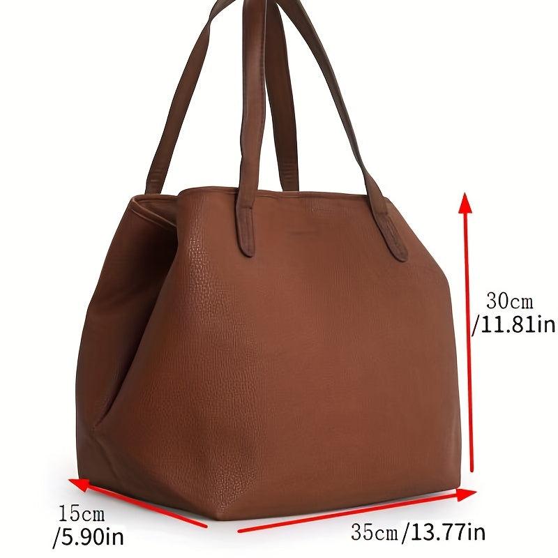 Large Capacity Tote Bag PU Leather Shoulder Bag for Shopping & Office
