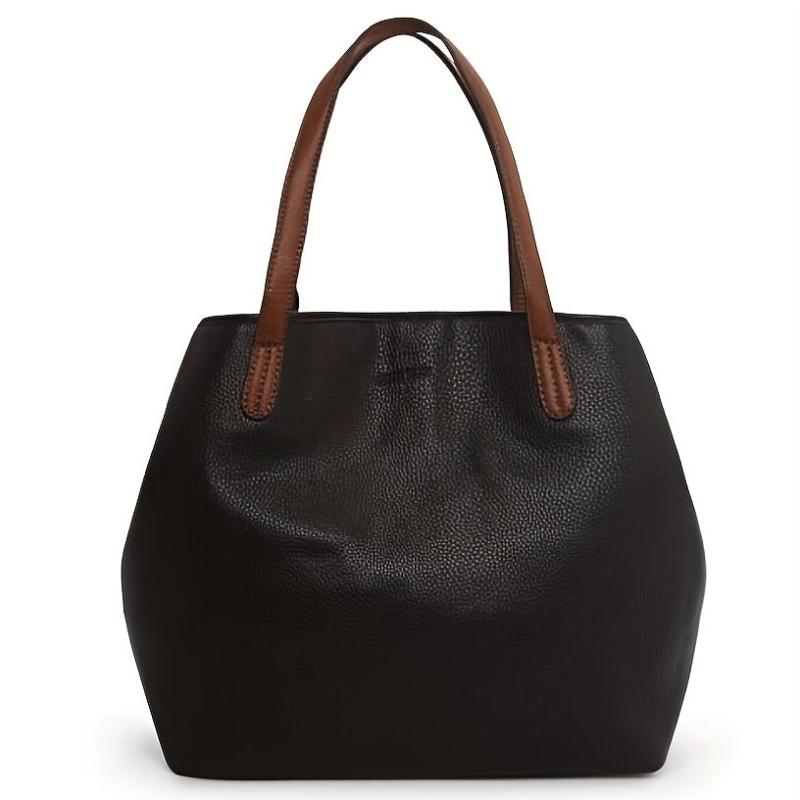 Large Capacity Tote Bag PU Leather Shoulder Bag for Shopping & Office