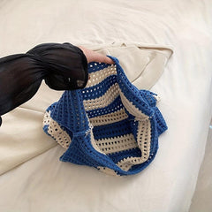 Colorblock Striped Crochet Bag Knitted Tote Boho Style Beach Bag
