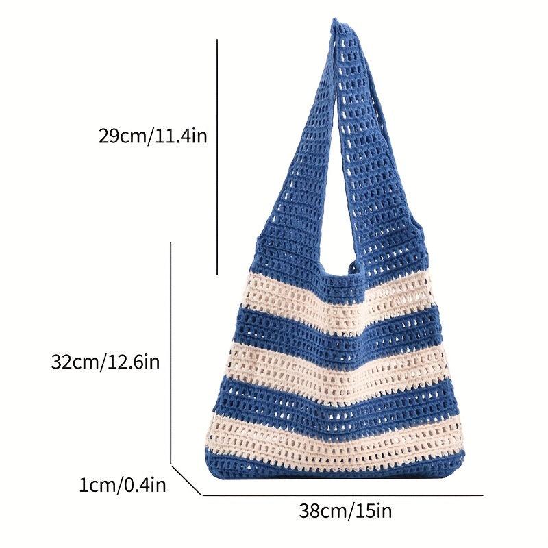 Colorblock Striped Crochet Bag Knitted Tote Boho Style Beach Bag