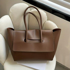 Large Capacity Vegan Leather Tote Bag for Women Solid Shoulder Bag