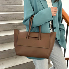 Large Capacity Vegan Leather Tote Bag for Women Solid Shoulder Bag