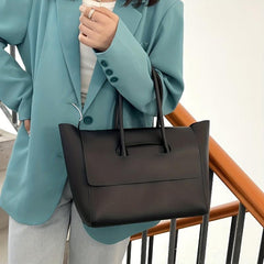 Large Capacity Vegan Leather Tote Bag for Women Solid Shoulder Bag