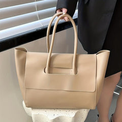 Large Capacity Vegan Leather Tote Bag for Women Solid Shoulder Bag