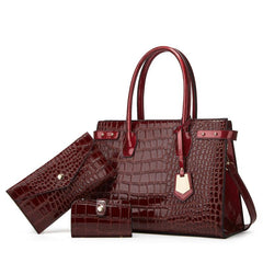Crocodile Pattern Tote Bag Faux Leather Satchel Bag Sets