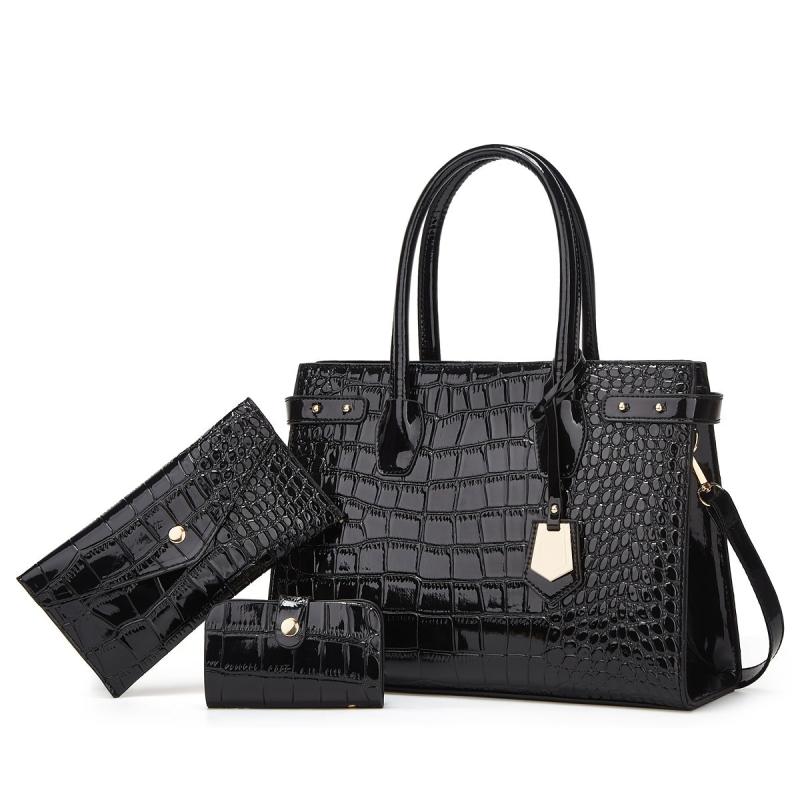 Crocodile Pattern Tote Bag Faux Leather Satchel Bag Sets