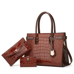 Crocodile Pattern Tote Bag Faux Leather Satchel Bag Sets