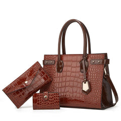 Crocodile Pattern Tote Bag Faux Leather Satchel Bag Sets