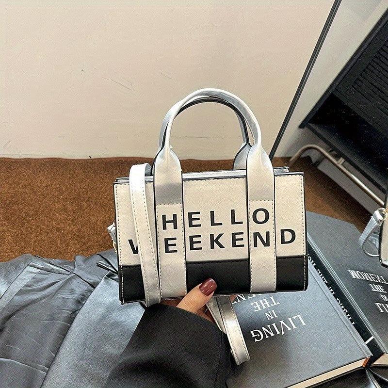 Letters Print Tote Bag Vegan Leather Satchel Purse
