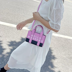 Letters Print Tote Bag Vegan Leather Satchel Purse