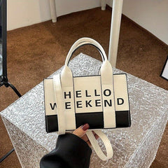 Letters Print Tote Bag Vegan Leather Satchel Purse