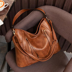 Front Zipper Tote Bag Women's Faux Leather Shoulder Bag