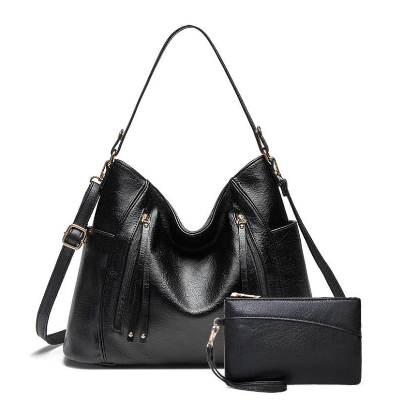 Front Zipper Tote Bag Women's Faux Leather Shoulder Bag