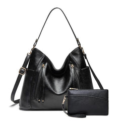 Front Zipper Tote Bag Women's Faux Leather Shoulder Bag