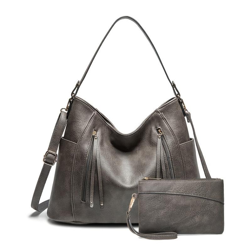 Front Zipper Tote Bag Women's Faux Leather Shoulder Bag