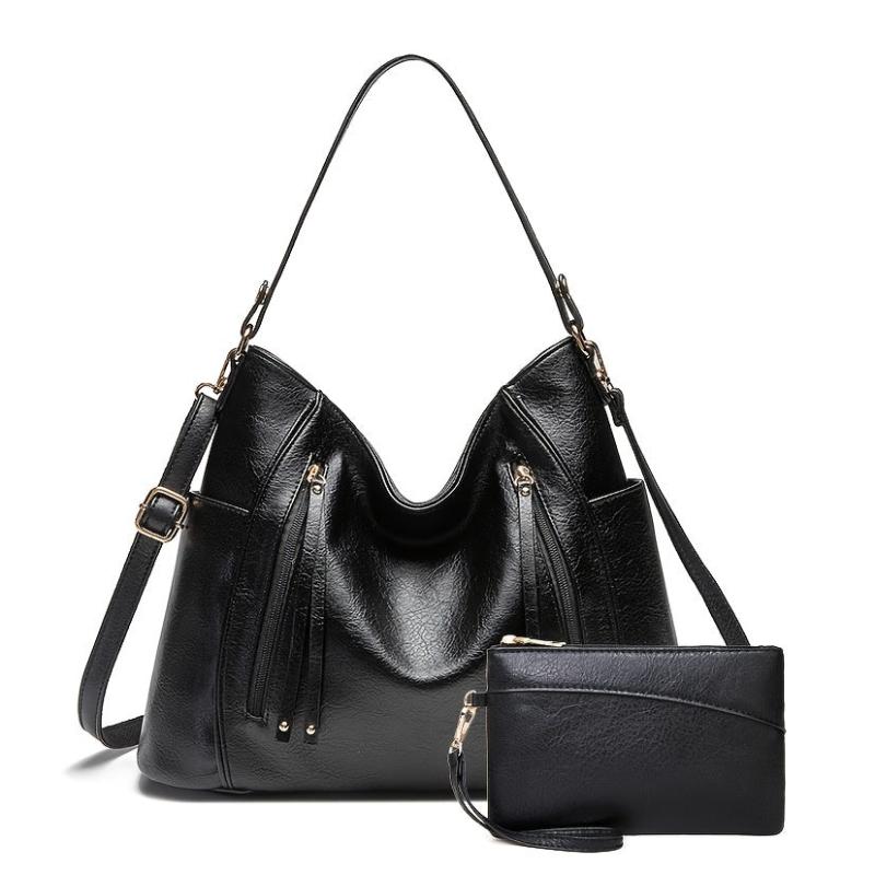 Front Zipper Tote Bag Women's Faux Leather Shoulder Bag