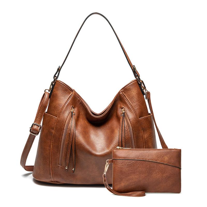 Front Zipper Tote Bag Women's Faux Leather Shoulder Bag