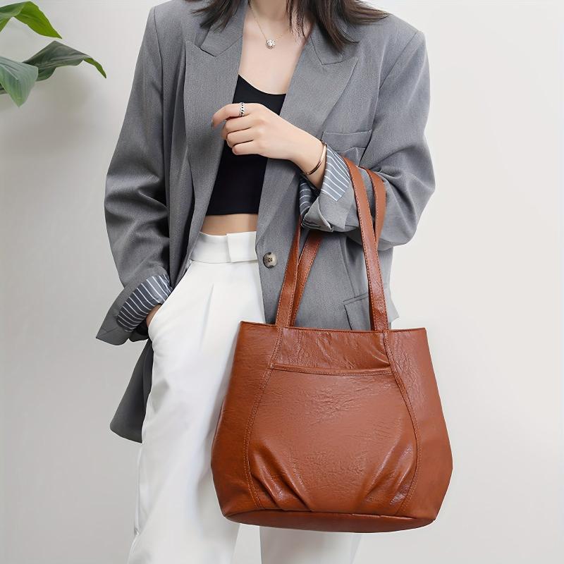 Vintage Ruched Tote Bag Large Capacity Shoulder Bag Women's Casual Handbags