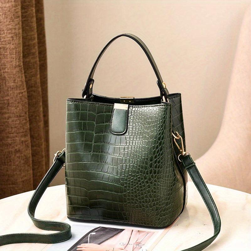 Retro Crocodile Pattern Handbag PU Leather Casual Shoulder Bag