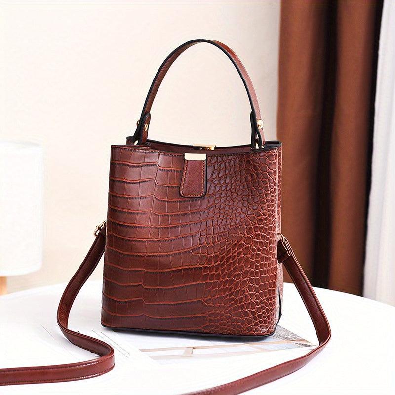 Retro Crocodile Pattern Handbag PU Leather Casual Shoulder Bag