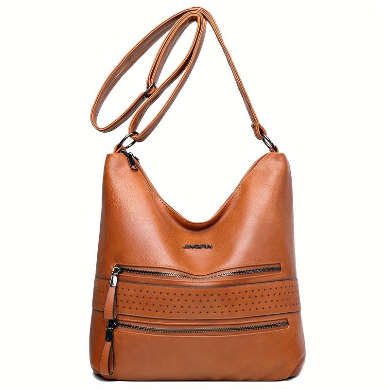 Large Capacity Tote Hobo Bag PU Leather Soft Shoulder Casual Commuter Bag