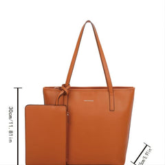 Faux Leather Tote Bag with Letter Detail & Coin Purse Set