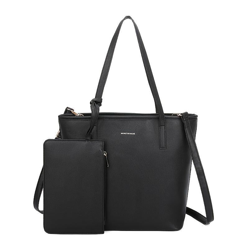 Faux Leather Tote Bag with Letter Detail & Coin Purse Set