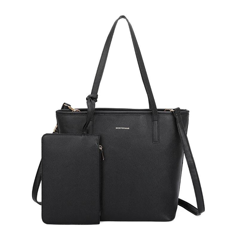 Faux Leather Tote Bag with Letter Detail & Coin Purse Set
