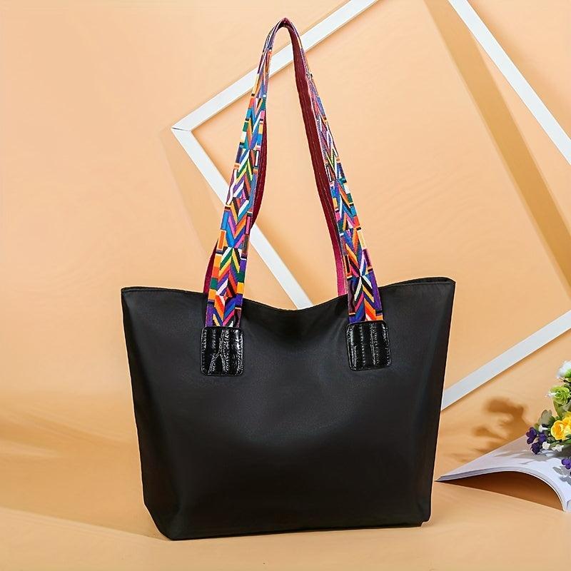 Minimalist Tote Shoulder Bag with Geometric Pattern Straps