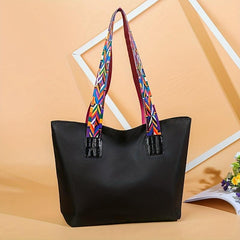 Minimalist Tote Shoulder Bag with Geometric Pattern Straps