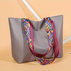 Minimalist Tote Shoulder Bag with Geometric Pattern Straps