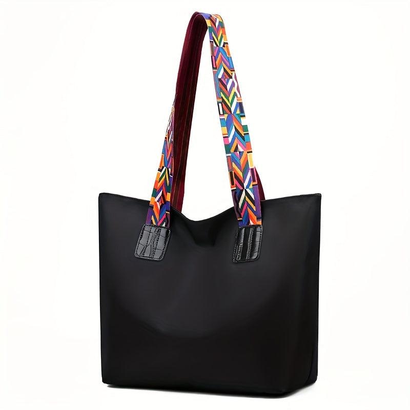 Minimalist Tote Shoulder Bag with Geometric Pattern Straps