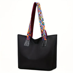Minimalist Tote Shoulder Bag with Geometric Pattern Straps