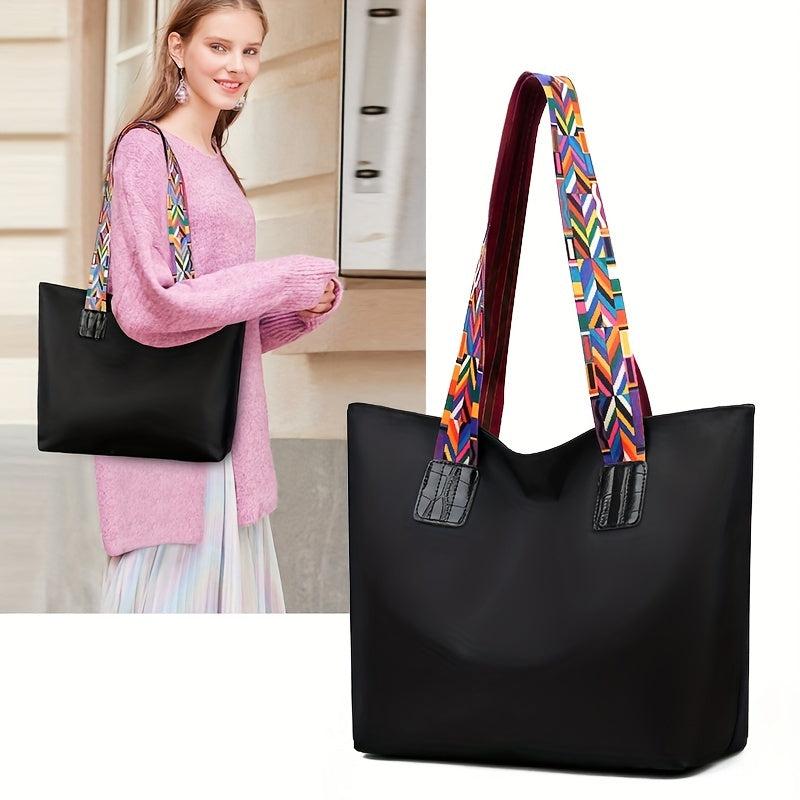 Minimalist Tote Shoulder Bag with Geometric Pattern Straps