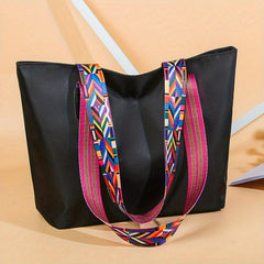 Minimalist Tote Shoulder Bag with Geometric Pattern Straps