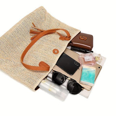 Straw Woven Summer Tote Bag Large Capacity Beach Shoulder Bag