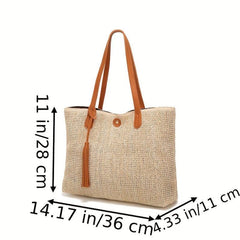 Straw Woven Summer Tote Bag Large Capacity Beach Shoulder Bag