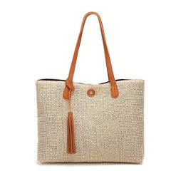 Straw Woven Summer Tote Bag Large Capacity Beach Shoulder Bag