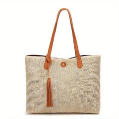 Straw Woven Summer Tote Bag Large Capacity Beach Shoulder Bag